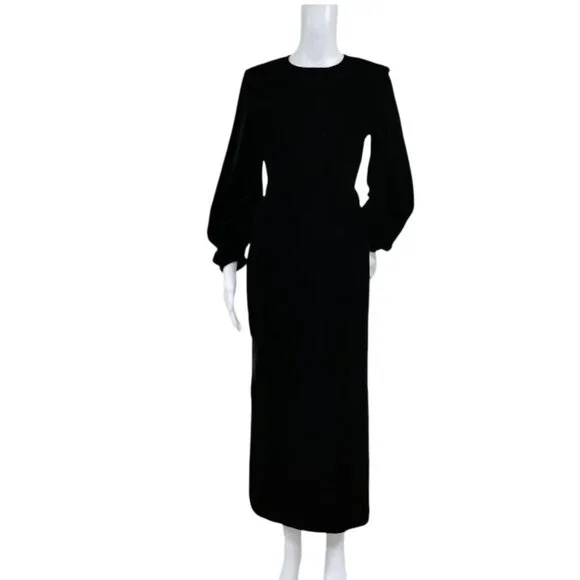 Zara Velvet Burnout Modesty Goth Draped Slit Maxi Dress Black Womens Size Small - Picture 2 of 14